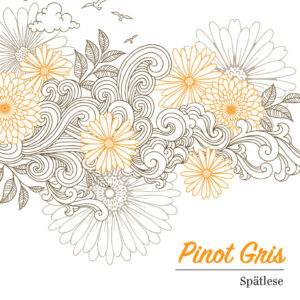 Elegant Pinot Gris Spätlese wine label with floral and swirl designs.